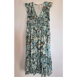 Anthropologie Peregrine Midi Dress Smocked Tiered Flutter Sleeve Floral Large